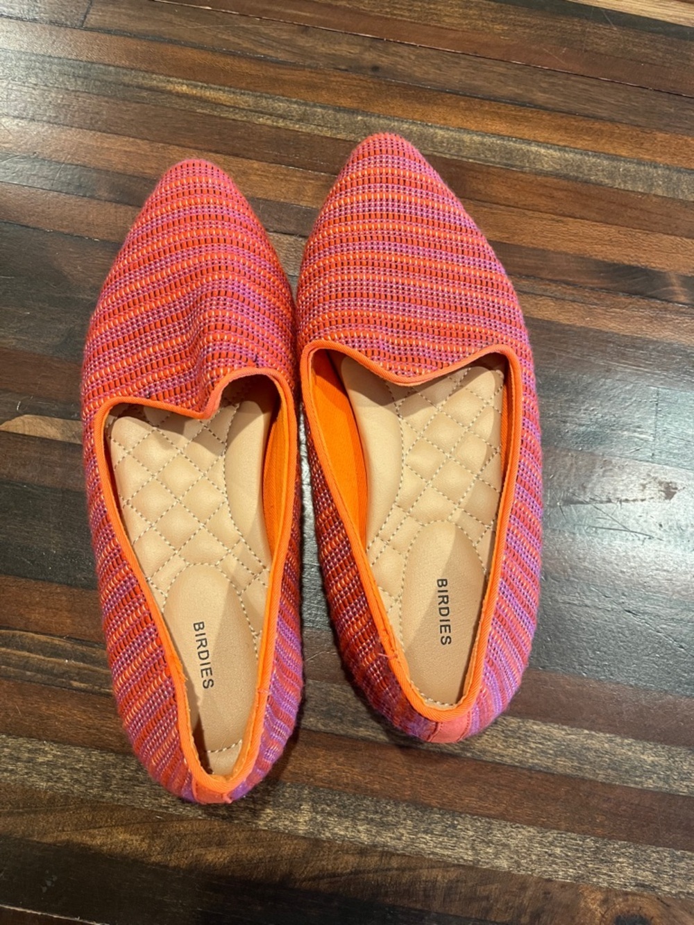 Birdies Pink and Orange Knit Pointed-Toe Slip-On loafers